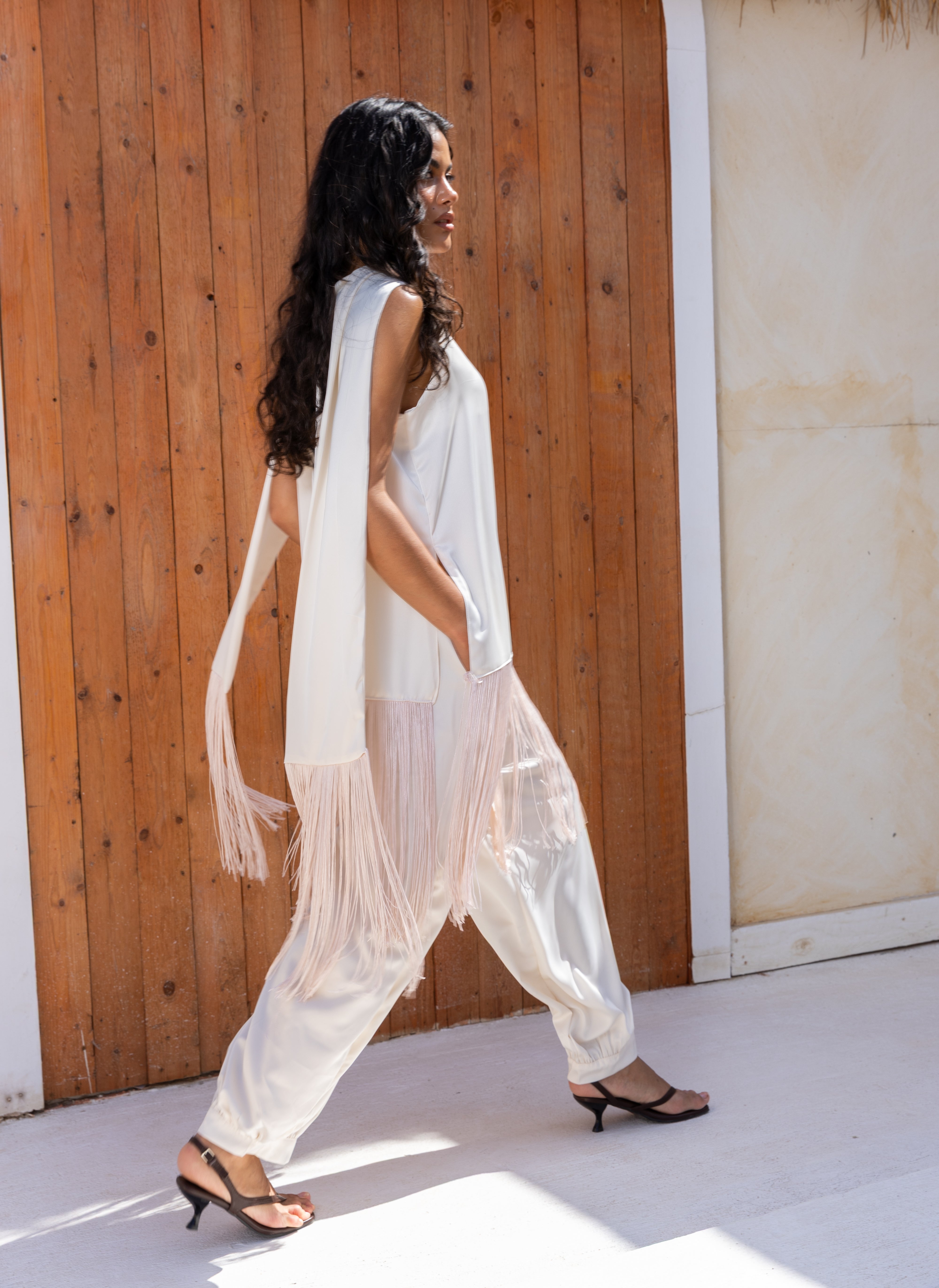 Cream satin Fringe Belt