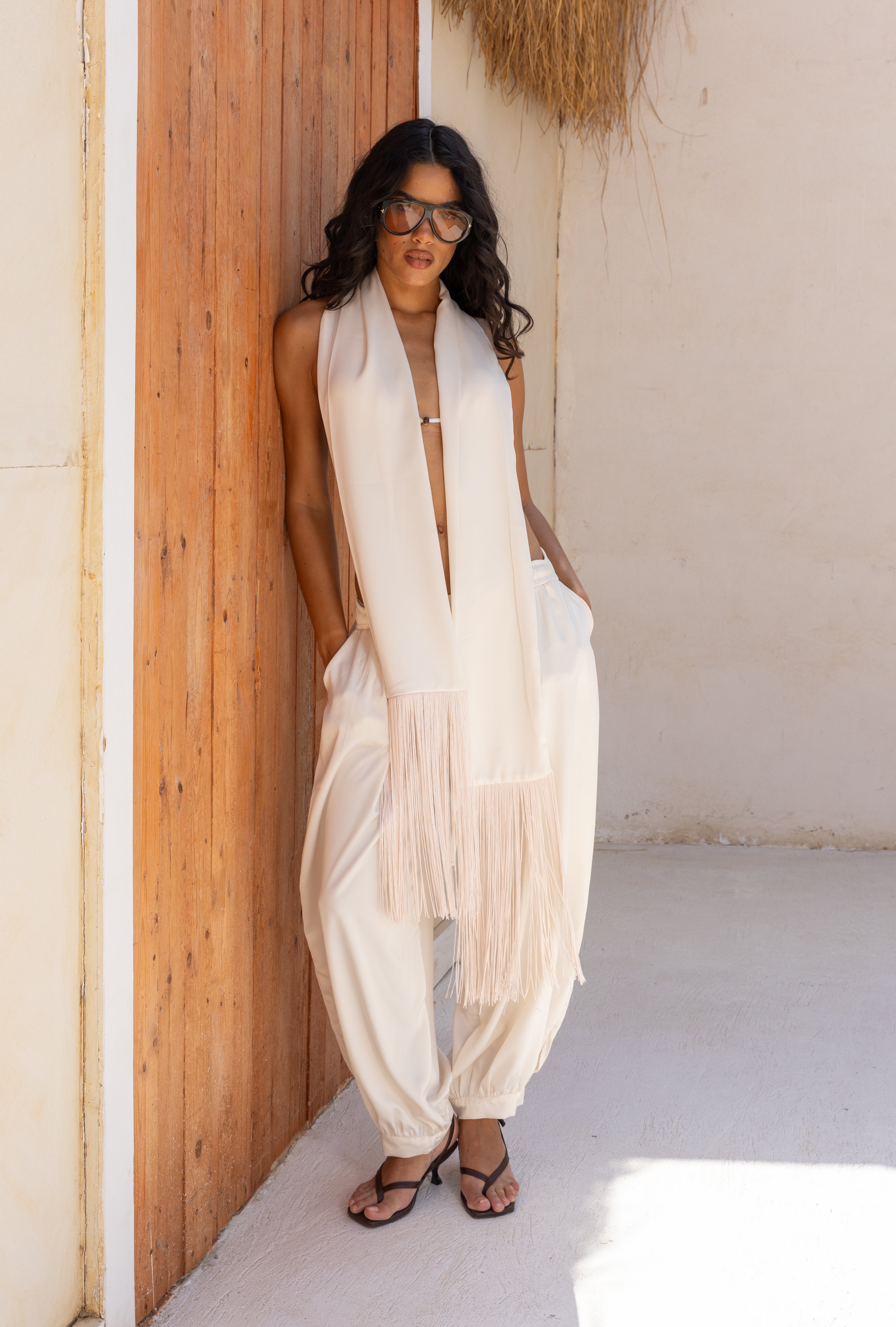 Cream satin Fringe Belt
