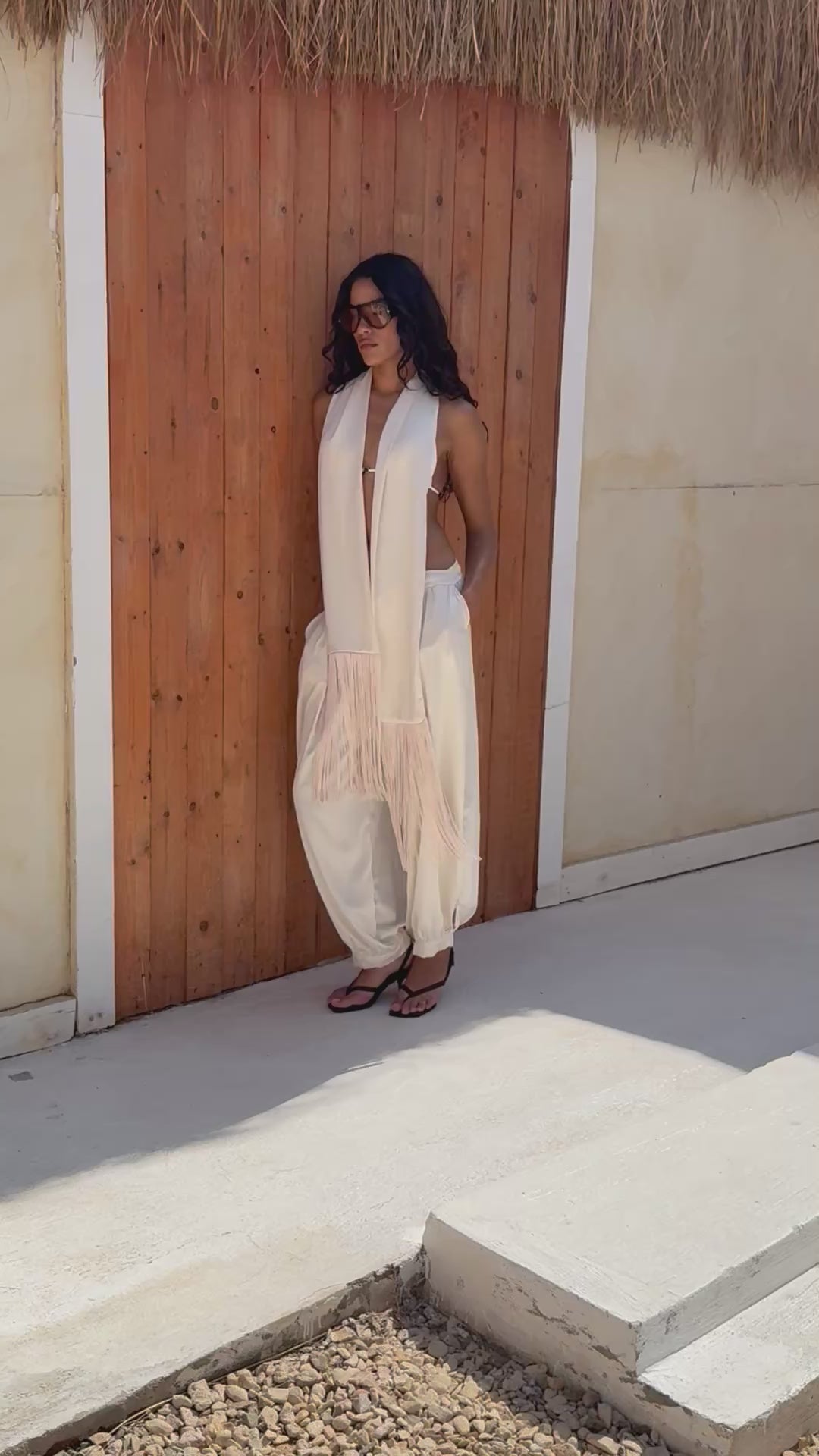 Cream satin Fringe Belt